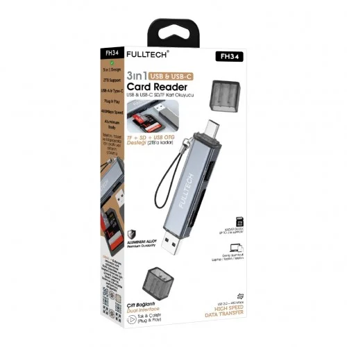 Fulltech FH34 Usb ve Type-C Çıkışlı SD Kart | Flash Bellek Okuyucu