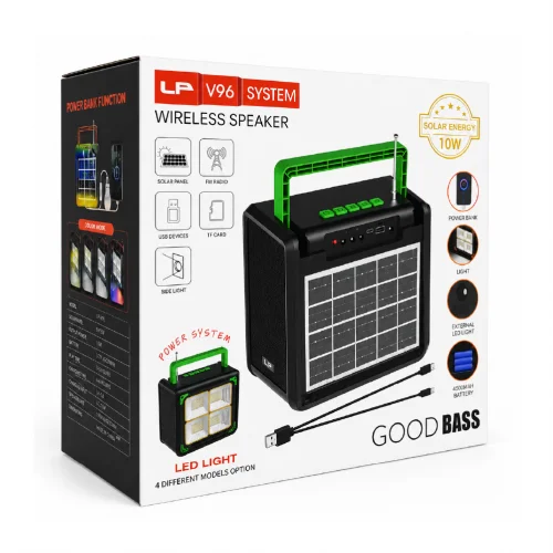 LP V96 Güneş Enerjili FM Radyolu TWS Bluetooth Speaker | 4 Mod Kamp Işığı | Powerbank Özellikli
