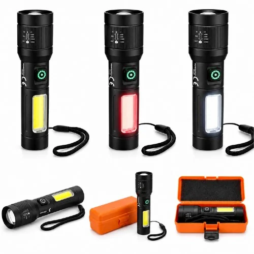 Powerdex PD-007 Şarj Edilebilir El Feneri | Işıldak | 10W 1000 Lümen | Teleskopik Zoom | SOS ve Çakar Işığı