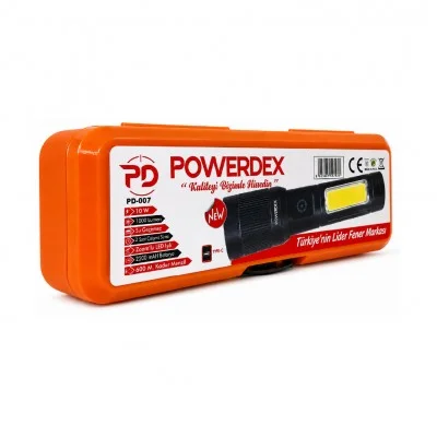 Powerdex PD-007 Şarj Edilebilir El Feneri | Işıldak | 10W 1000 Lümen | Teleskopik Zoom | SOS ve Çakar Işığı