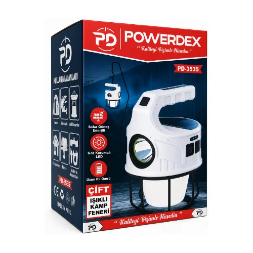 Powerdex PD-3535 Güneş Enerjili Işıldaklı El Feneri | Powerbank Özellikli