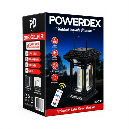 Powerdex PD-730 Güneş Enerjili Kumandalı Sensörlü Otomatik LED Aydınlatma | 1200 Lümen