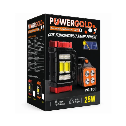 Powergold PG-700 Güneş Enerjili 25W Işıldaklı El Feneri | Powerbank Özellikli