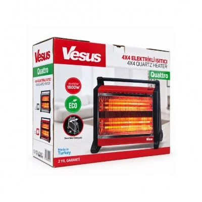 Vesus Şömine Tipi Elektrikli Quartz Isıtıcı Soba 1800W (Quattro 4x4 Model)
