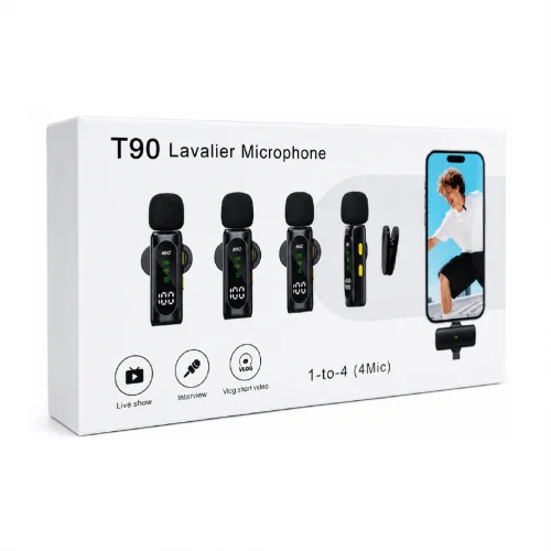 Paleon T90 Type-C | Lightning Girişli LCD Göstergeli 2.4G Kablosuz Dörtlü Yaka Mikrofonu