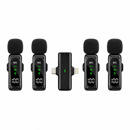 Paleon T90 Type-C | Lightning Girişli LCD Göstergeli 2.4G Kablosuz Dörtlü Yaka Mikrofonu