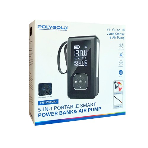 Polygold PW9080 5in1 Powerbank | Hava Pompası | Akü Şarj Etme Polygold PW9080 5in1 Powerbank | Hava Pompası | Akü Şarj Etme