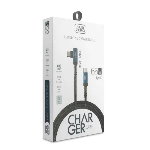 Subzero CL100 65W PD Type-C Örgülü Şarj Kablosu | Metal Başlık