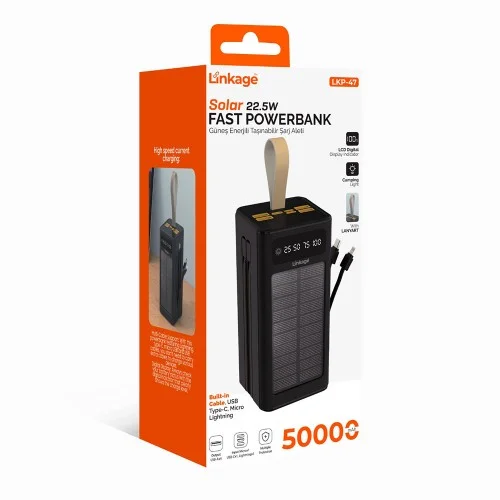 Linkage LKP47 Fast 50000 Mah 22.5W Powerbank | Kamp Lambası | Güneş Enerjili