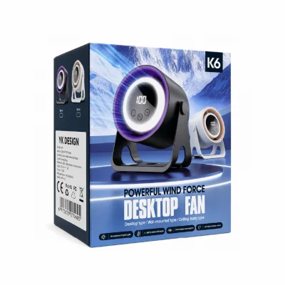 YK Design K6 Şarjlı Işıklı Masaüstü | Duvar | Askı Tipi Vantilatör | 5 Kademe Hız | LCD Gösterge