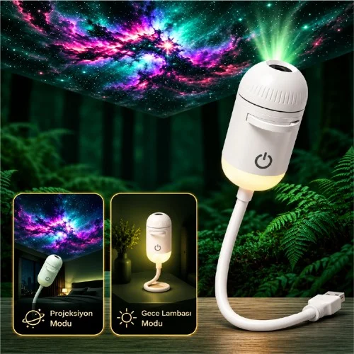 LF-Q77 USB Girişli Masa Lambalı Tavan Yansıtma Projektörü | Değiştirilebilir 8 Desen Lensi
