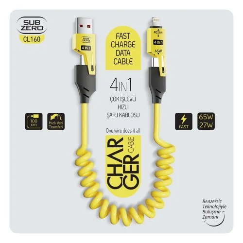 Subzero CL160 4in1 Hızlı Şarj Kablosu 65W | Type-C  - USB -> Type-C - Lightning