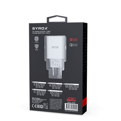 Syrox Pd20b 20w 3.0 Amper Type-c Giriş Pd Ev Başlık