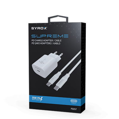 Syrox Pd25t Type-C Başlık Giriş | Type-C Kablolu 25w 3.0 Amper Pd Ev Şarj Aleti