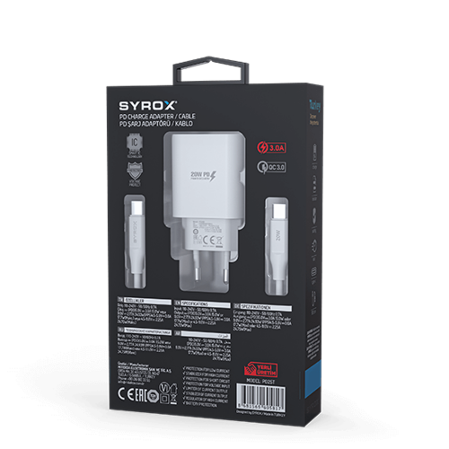 Syrox Pd25t Type-C Başlık Giriş | Type-C Kablolu 25w 3.0 Amper Pd Ev Şarj Aleti