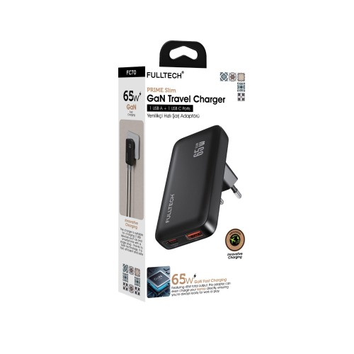 Fulltech FC70 65W GAN İnce Tip Hızlı Şarj Adaptörü | USB Çıkış | Type-C Çıkış Fulltech FC70 65W GAN İnce Tip Hızlı Şarj Adaptörü | USB Çıkış | Type-C Çıkış