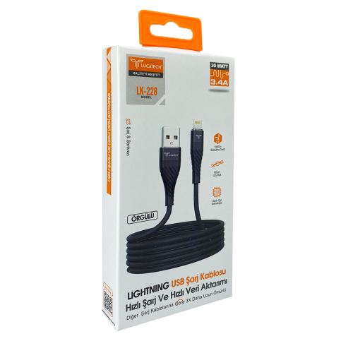 Lucatech LK228 3.4A 20W Örgülü Iphone Usb Şarj Kablosu Lucatech LK228 3.4A 20W Örgülü Iphone Usb Şarj Kablosu