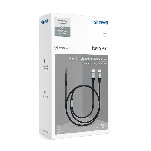 Simex SA-03 Nero Pro Type-C | Lightning to Aux 2in1 Dönüştürücü Kablo