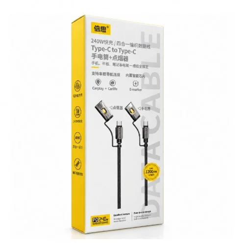 K-M11 240W 4in1 PD Type-C to Type-C Data Şarj Kablosu | Çakmak | Aydınlatma Işığı