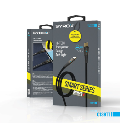 Syrox C-139TT 60W Örgülü Metal Type-C to Type-C Pd Hızlı Kablo | Led
