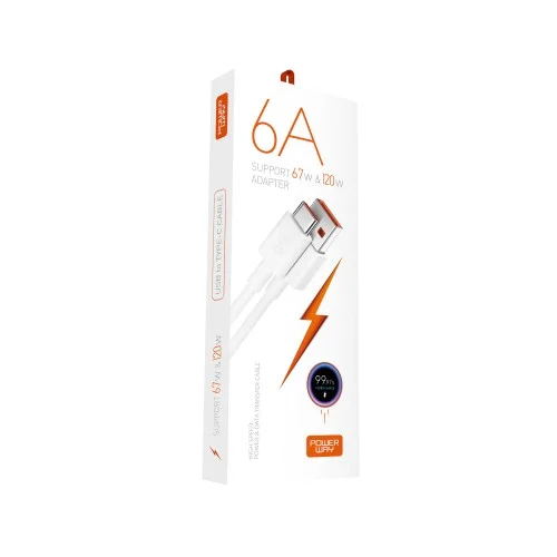 Powerway M6 6A 67W Type-C Hızlı Şarj Kablosu | Turbo Saniye Gösterir