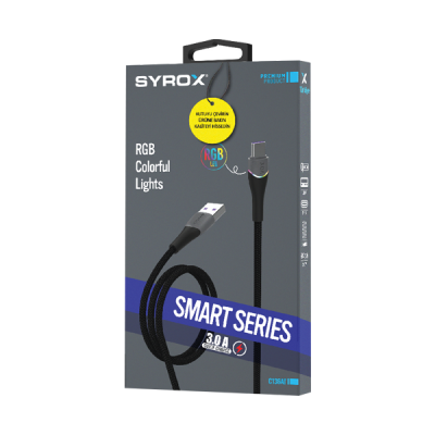 Syrox C136AT Örgülü 3.0 Amper Type-c Kablo | RGB Led
