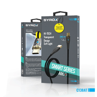 Syrox C-138AT 3 Amper Örgülü Metal Type-C Hızlı Kablo | Led