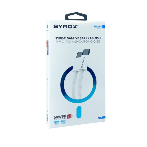 Syrox C146 60W Örgülü Pd Kablo | İphone 15 Orjinal Görünüm Kablo