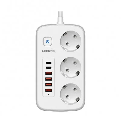 Leerfei LF-6688 3'lü Priz | 1.8m Uzatma Kablosu | 10A 2500W | 4xUSB 2xPD