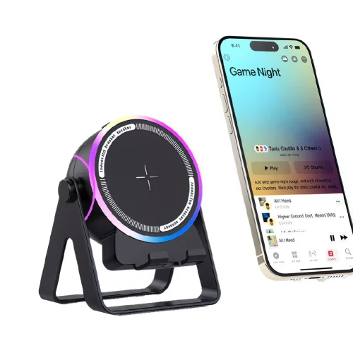 LK-20 RGB Işıklı Standlı İndüksiyon Speaker | Telefon Tutuculu | Kablosuz Ses İletimi