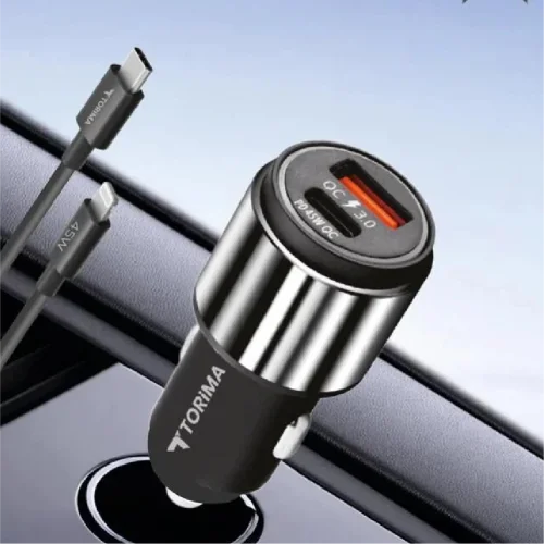C16 USB | Type-C Çıkışlı Araç Şarjı | 45 Watt Turbo Şarj | Lightning Kablolu