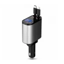 Polygold LF-780 LCD Göstergeli 120W Hızlı Araç Şarjı | USB-A ve USB-C Soketi | 80cm Makaralı Type-C ve Lightning Kablo