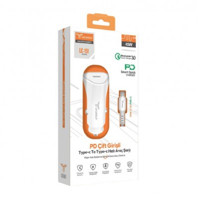 Lucatech Lc151 Pd Oto Başlık | Type-C Type-C Kablo | 45W Turbo Şarj
