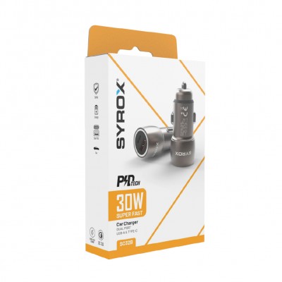 Syrox SC32B PD 30W Araç Şarj Aleti | 1 x USB-A, 1 x Type-C Çıkış