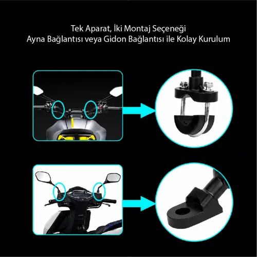 Cepox MT-B Bisiklet | Motosiklet Telefon Tutucu | Sarsıntı Önleyici | 360 Derece Dönme | Gidon ve Ayna Bağlantılı
