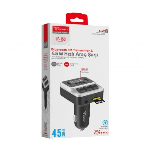 Lucatech LF-153 45W PD Bluetooth Fm Transmitter | Mavi Ortam Işığı