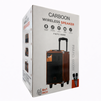 Carboon B-Q8 Valiz Speaker 8'' | Kumanda | 2 x Kablosuz Mikrofon