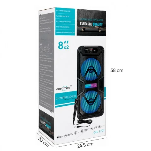 GTS-1701 RGB Bluetooth Speaker 2 x 8" | Kablolu Mikrofon