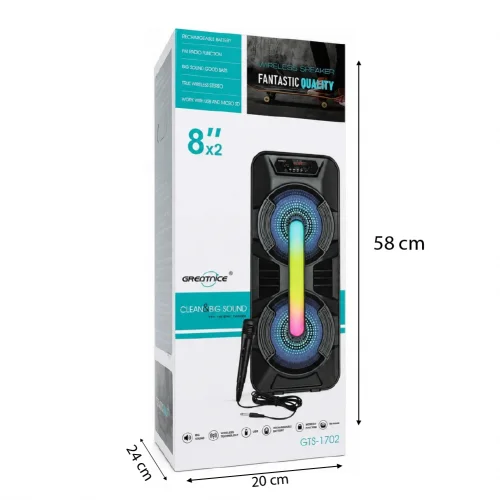 GTS-1702 Bluetooth Speaker | 8" x 2 | Mikrofon | Kumanda