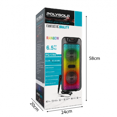 GTS-1703 Mikrofonlu Rgb Ledli Bluetooth Hoparlör Usb-Tf-Fm 6.5"x2  (Mikrofonlu)