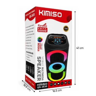 Kimiso QS-3629 | QS-3630 Bluetooth 2 x 4" RGB TWS Speaker | 2 x 10W | Çoklu Eşleşme