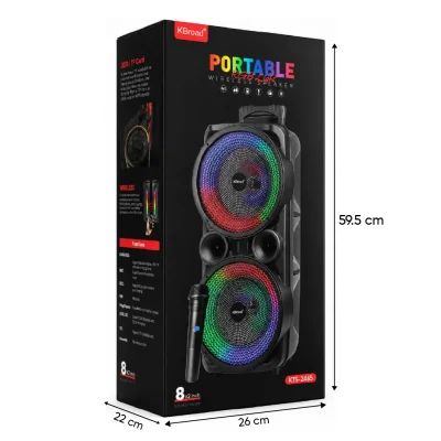 KTS-2465 RGB Bluetooth Speaker 2 x 8" | Kablosuz Mikrofon