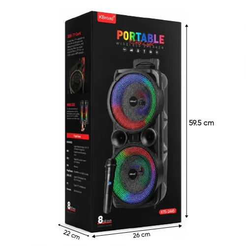 KTS-2465 RGB Bluetooth Speaker 2 x 8" | Kablosuz Mikrofon