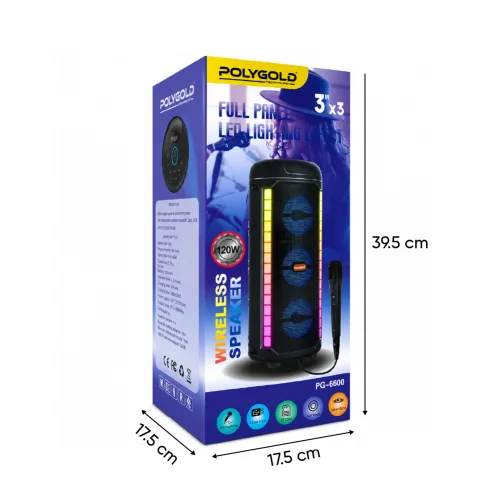 PG-6600 Bluetooth Speaker 3 x 3" | RGB Led | Kablolu Mikrofon | 120W
