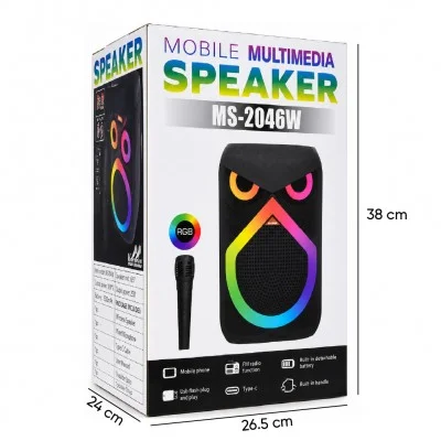 Polygold MS-2046W RGB TWS Bluetooth Karaoke Speaker 8" | Kablosuz Mikrofon