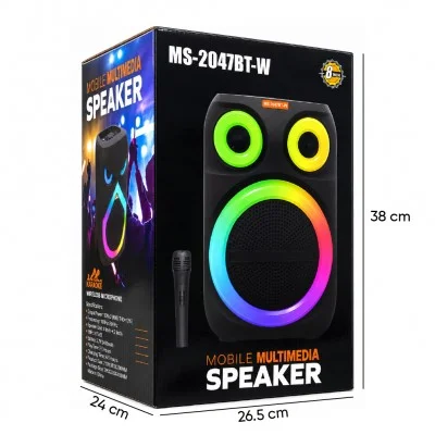 Polygold MS-2047W RGB TWS Bluetooth Karaoke Speaker 8" | Kablosuz Mikrofon