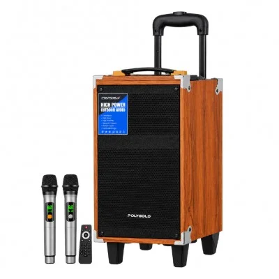 Polygold PG-BQ8 6000W Valiz Speaker 8'' | Kumanda | 2 x Kablosuz Mikrofon