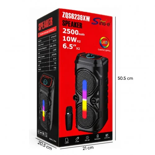 ZQS6239XW RGB Bluetooth Speaker 2x6.5" | 20W | Kablosuz Mikrofon