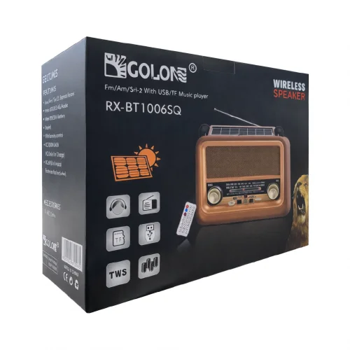 Golon RX-BT1006SQ Güneş Enerjili TWS Bluetooth Speaker | FM AM SW Radyo | Uzaktan Kumanda