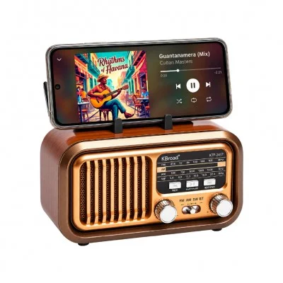 KTF-2417 Güneş Enerjili Mini Nostaljik 3 Band Radyo | Bluetooth Speaker